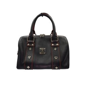 MCM Black Leather Satchel Handbag Designer‎ Top Handle Bag Purse Small